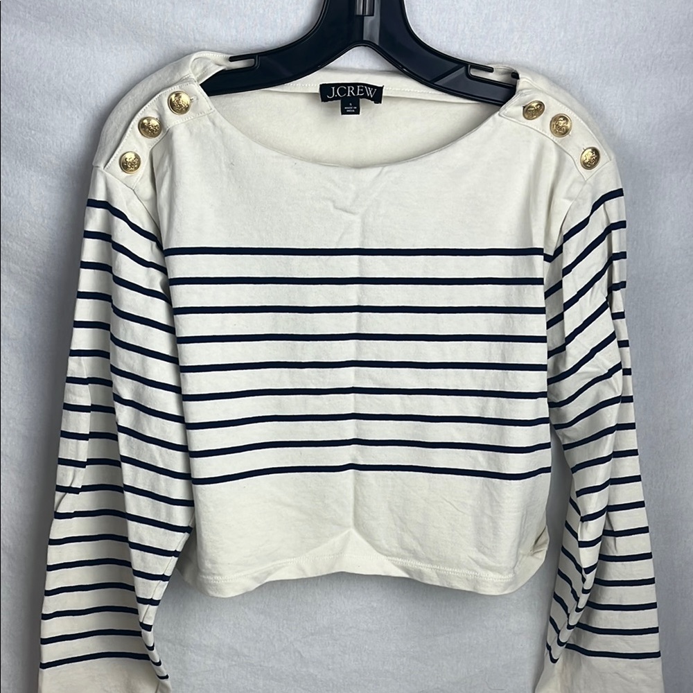 J. Crew White and Cream Boxy Crop Blouse small